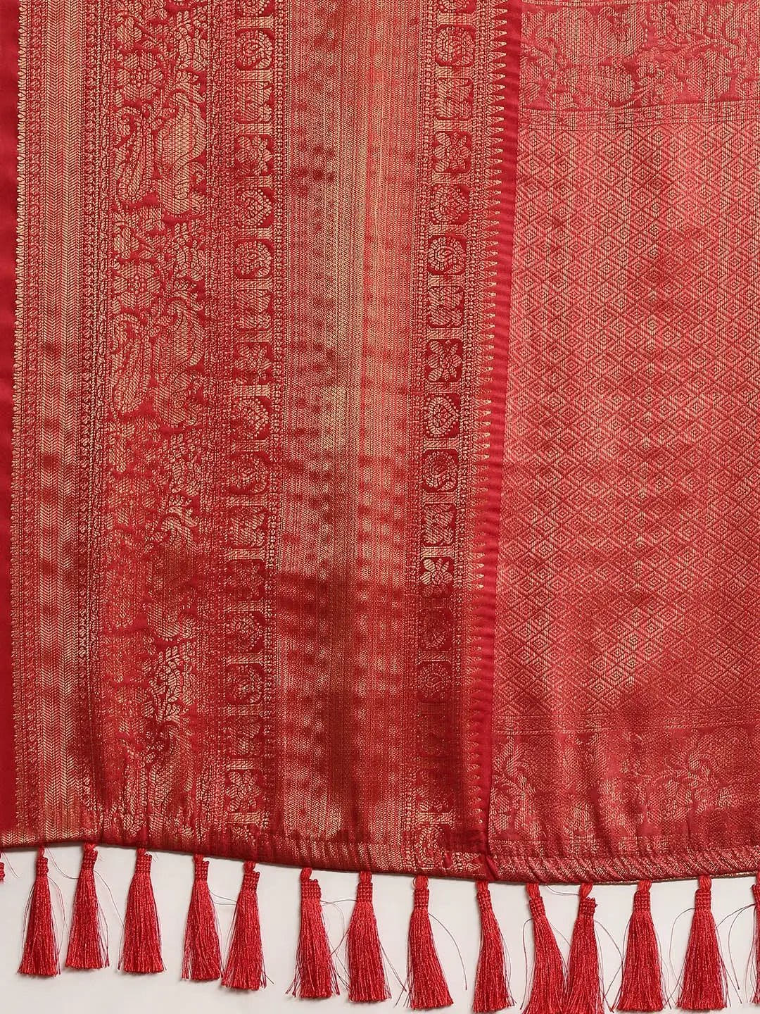 Red Colour Digital Floral Print Pattu Banarasi Silk Saree
