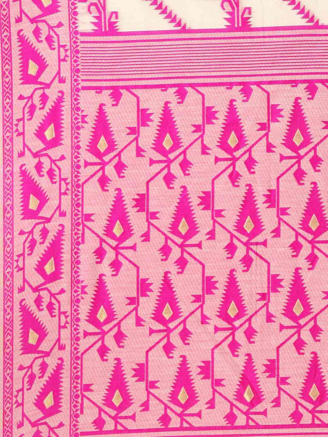 Jamdani Pink Colour Ethnic Motif Design Silk Cotton Saree