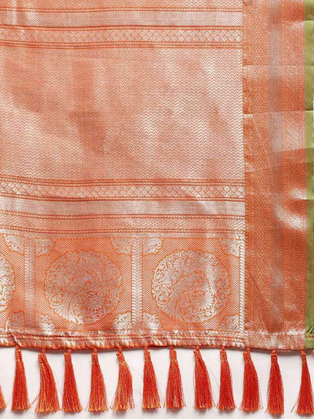 Banarasi Striped Orange Colour Silk Blend Saree