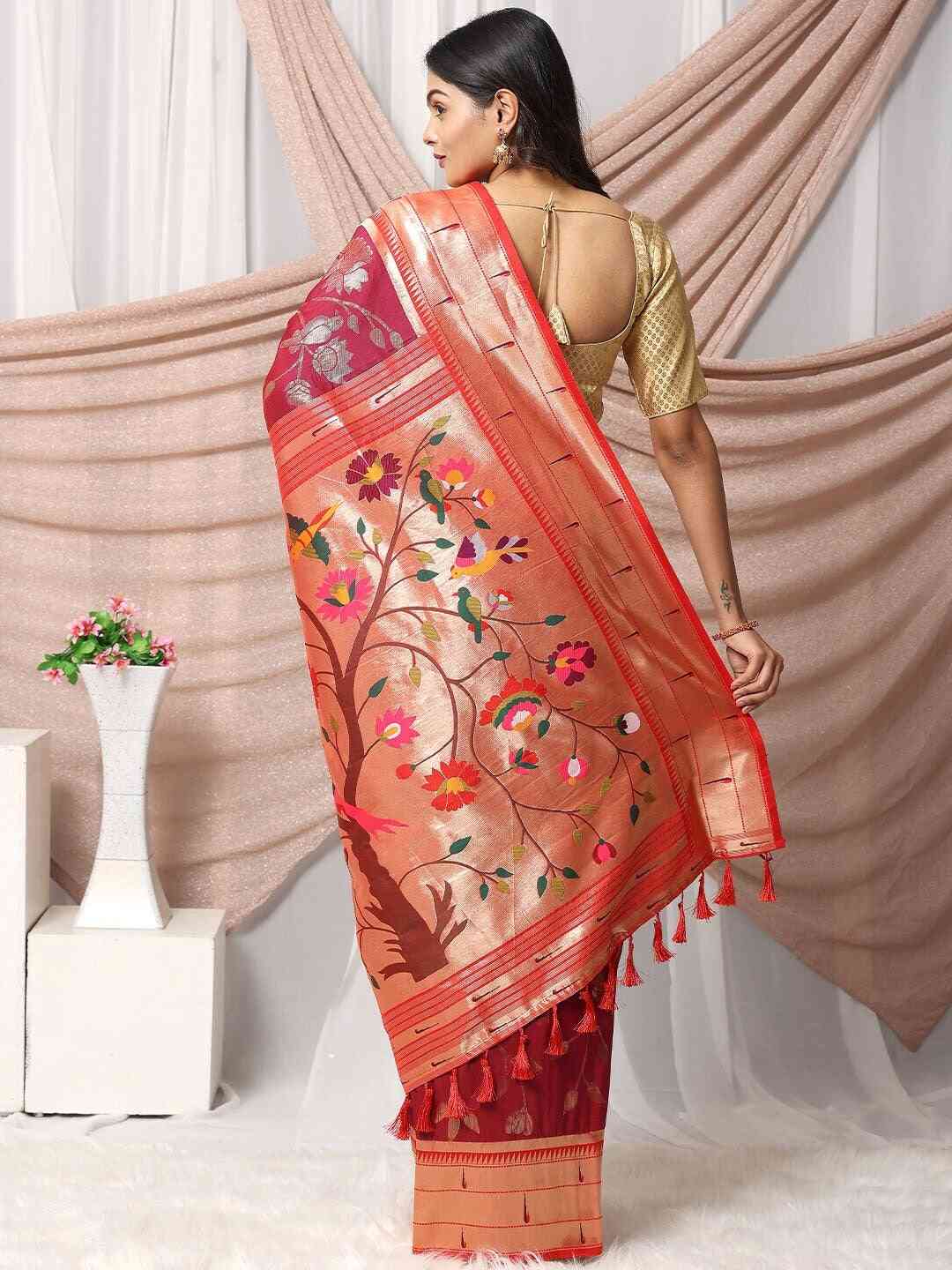 Maroon Paithani Silk Blend Saree