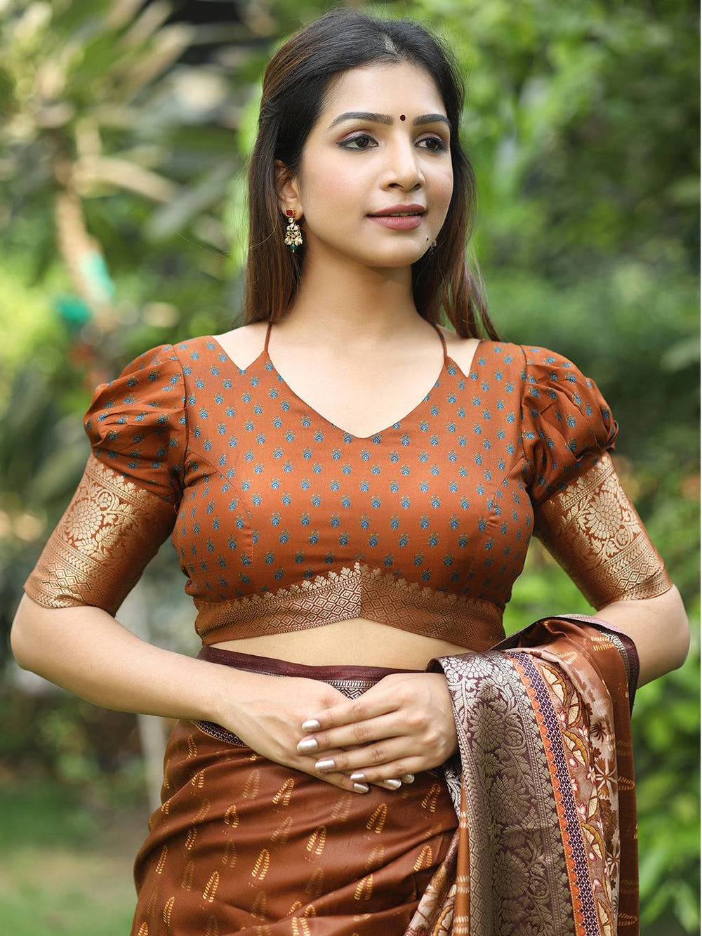 Coffee Brown Hand Kalamkari Printed Pure Viscose Dola Silk Saree - Luxe