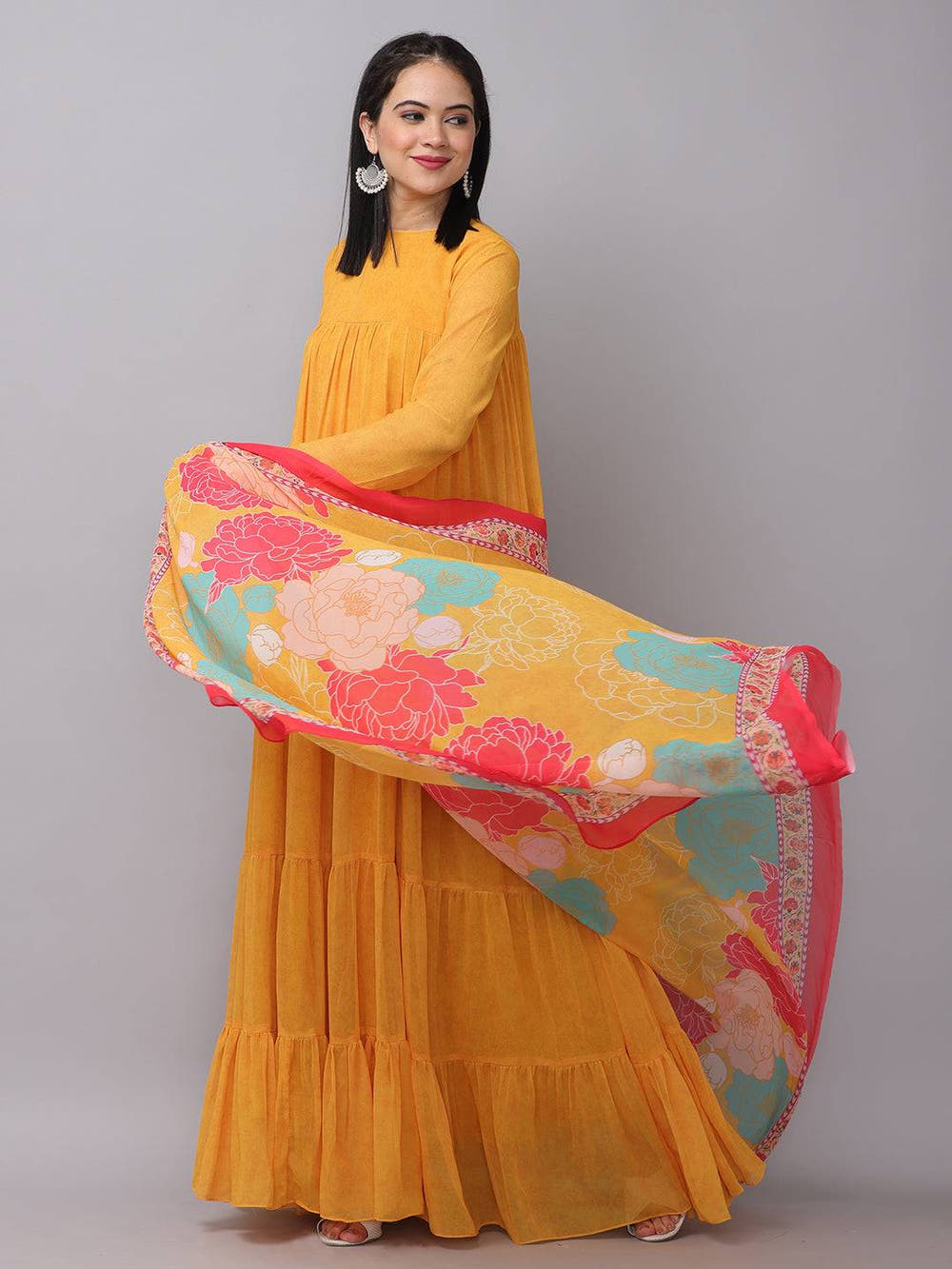 Sunlit Mustard Flared Long Dress
