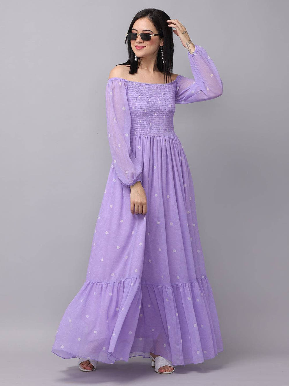 Lilac Polka Dot Smocked Maxi