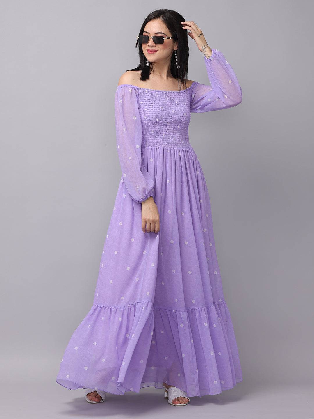 Lilac Polka Dot Smocked Maxi
