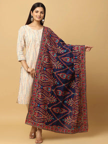 Navy Geometric Zigzag Pashmina Dupatta
