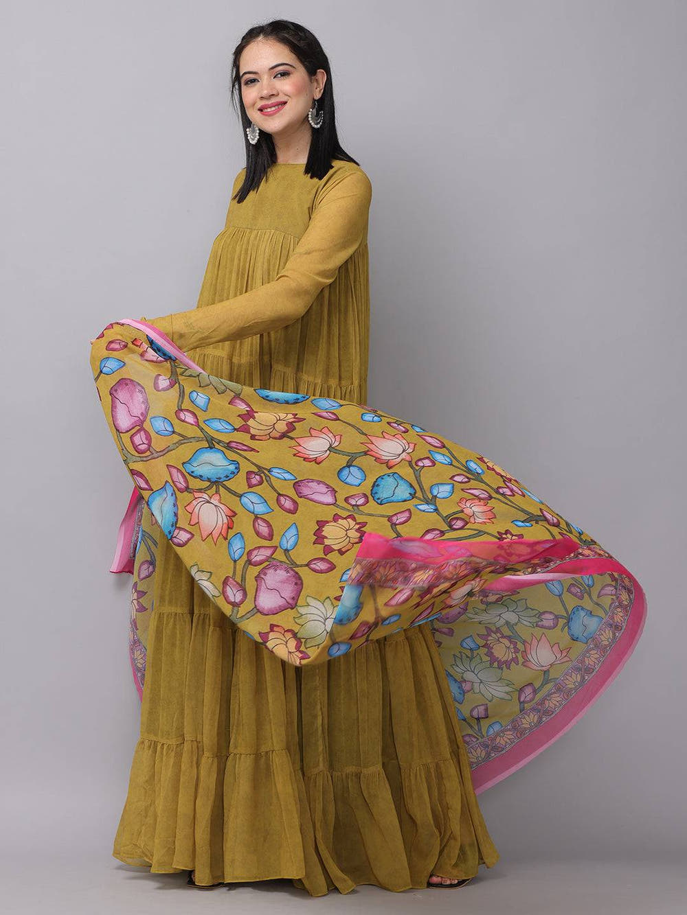 Mustard Olive Multi Layered Dress