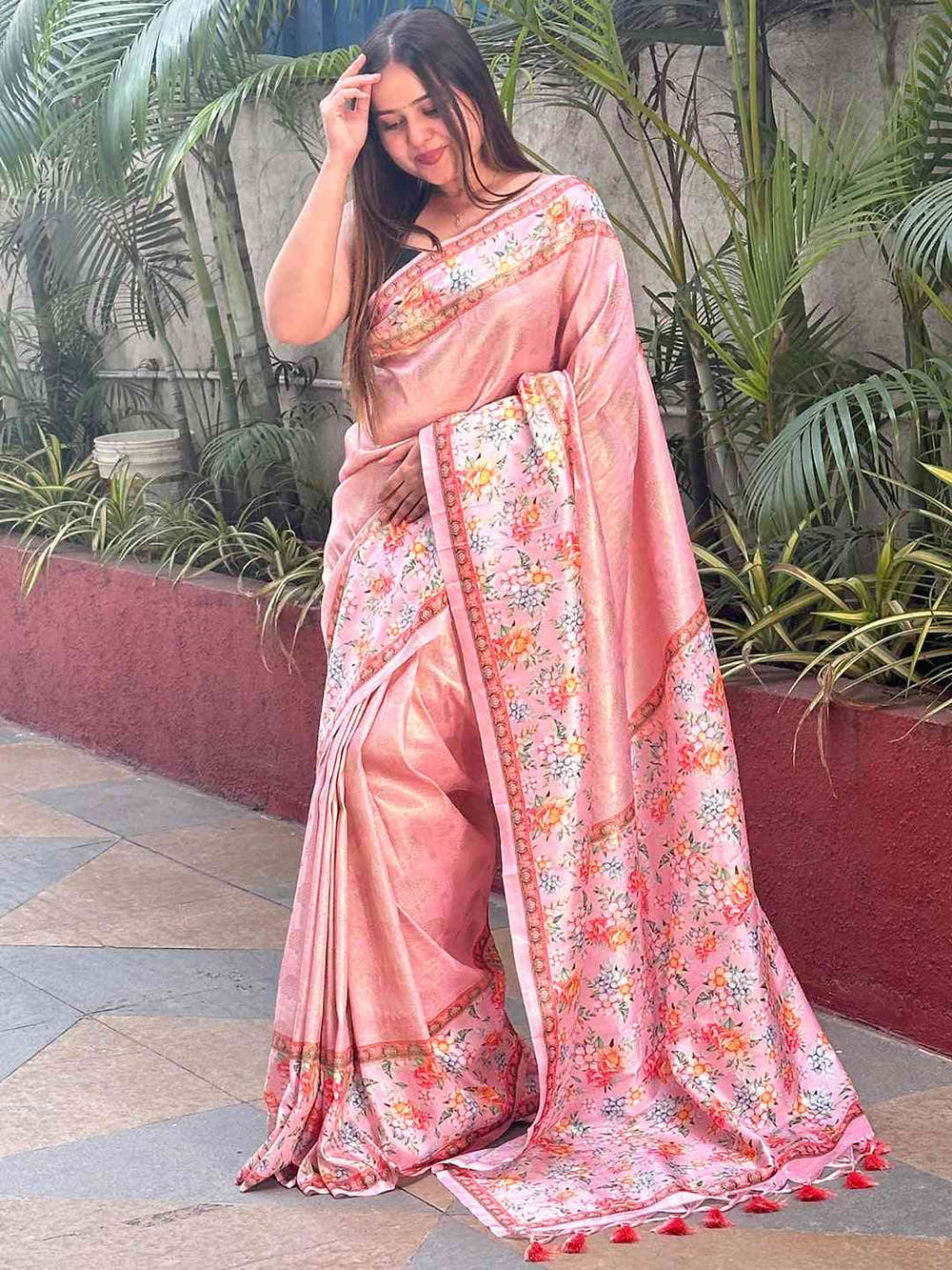 Self Zari Kanjivaram Weaving With Print Saree