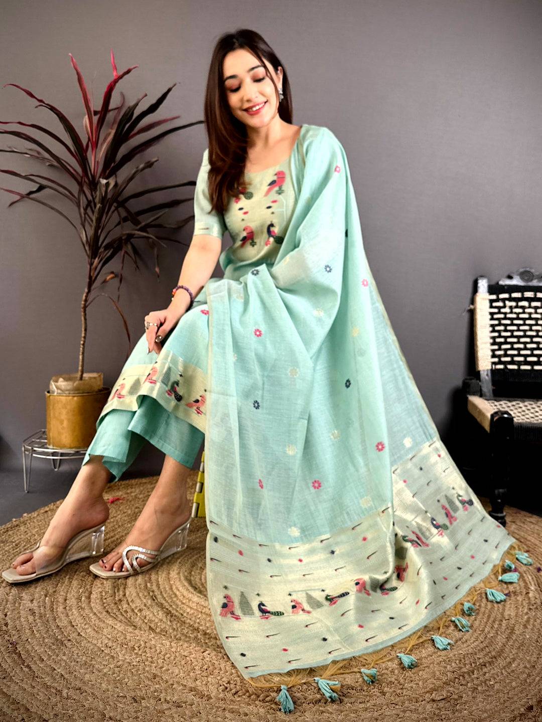 Royal  Aqua  Mul  Cotton  Dress