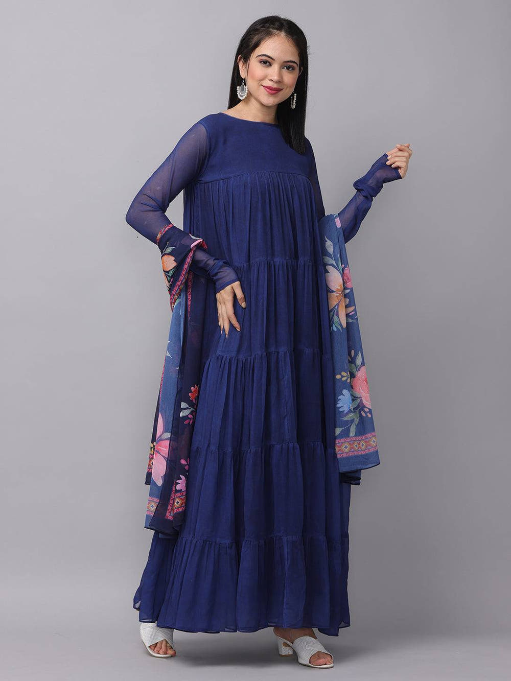 Royal Sapphire Blue Georgette Long Dress