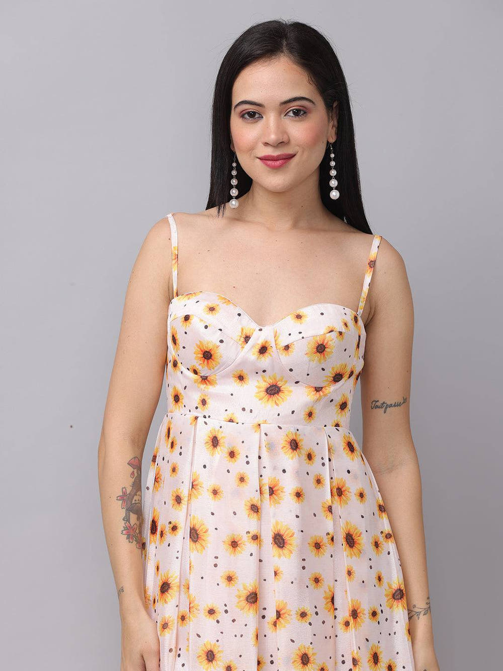 White Sunflower Printed Dress