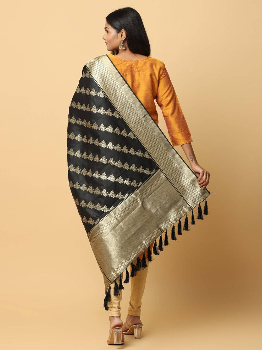 Black Colour Woven Design Dupatta