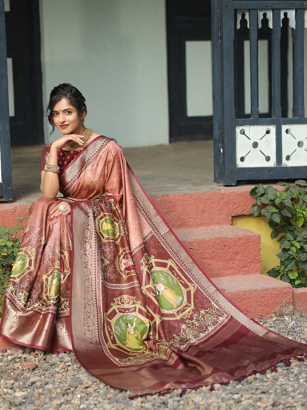 Pure Viscose Dola Silk Saree With Zari Weaving Pallu In Peach Colour - Luxe