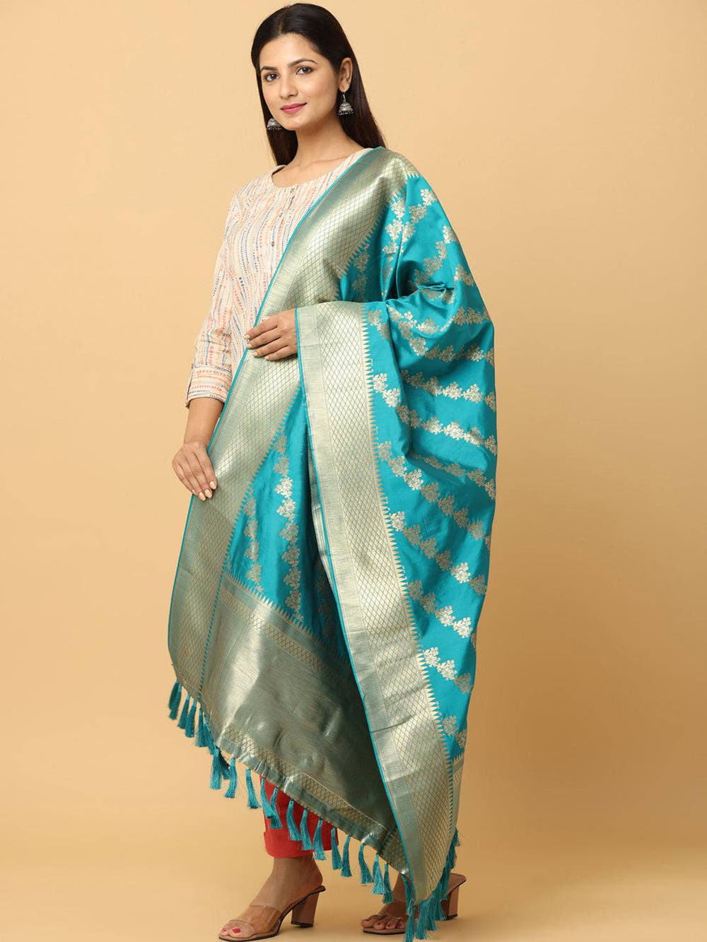 Rama Colour Woven Design Dupatta