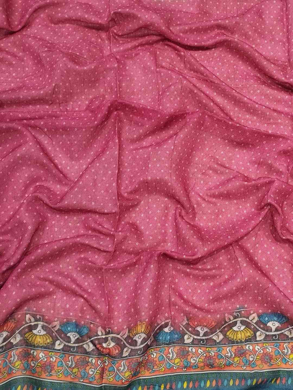 Linen Bandhej Kalamkari Digital Print Saree