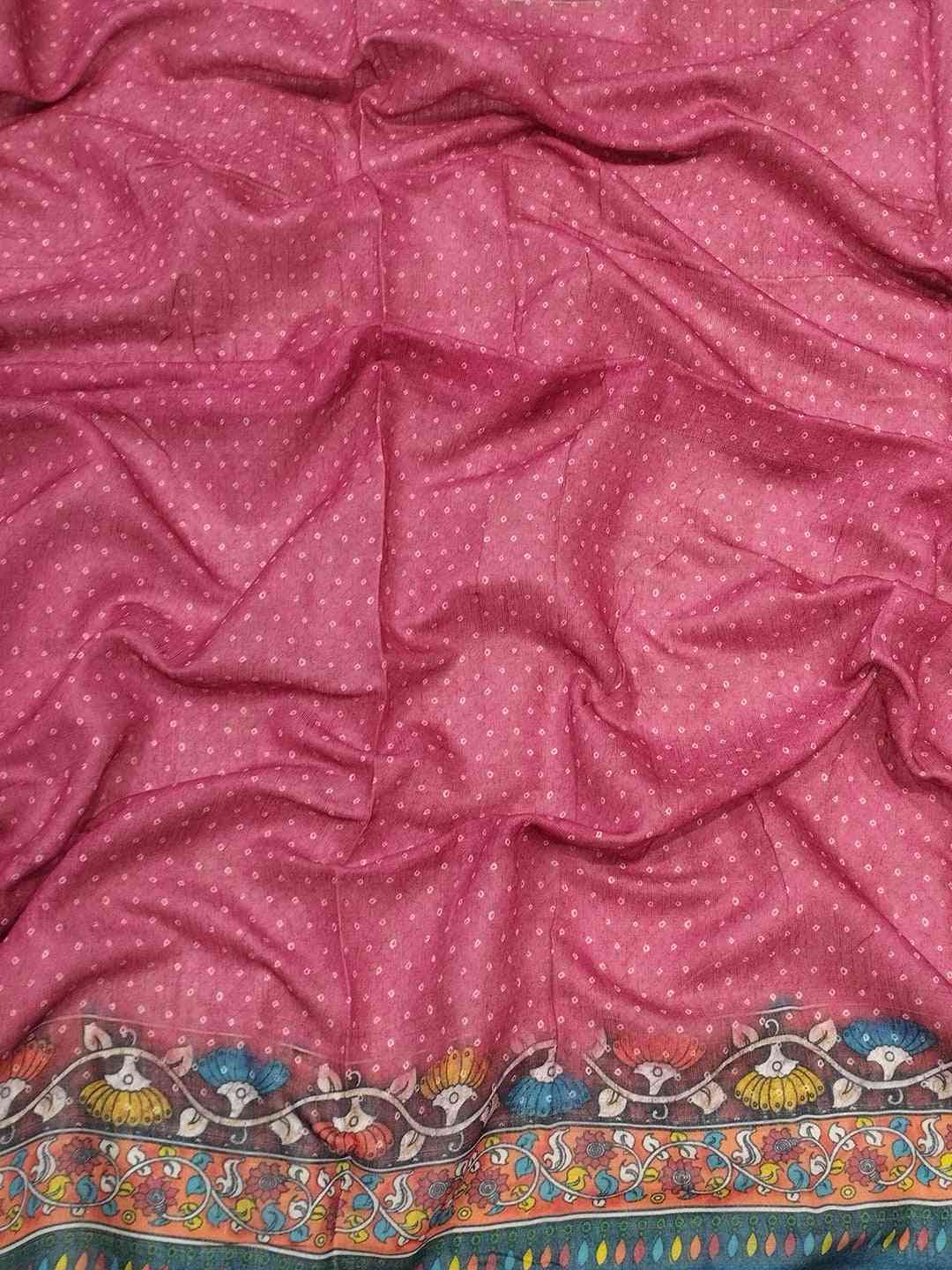 Linen Bandhej Kalamkari Digital Print Saree