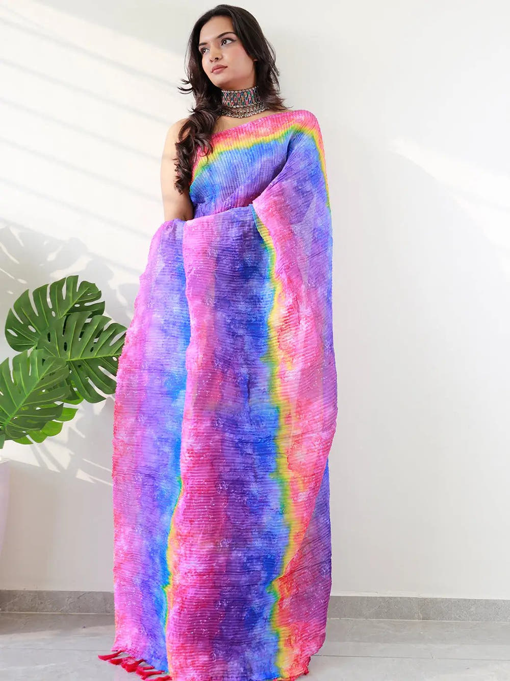 Elevate Your Style with Multy Colored Print Bollywood Design Crash Saree
