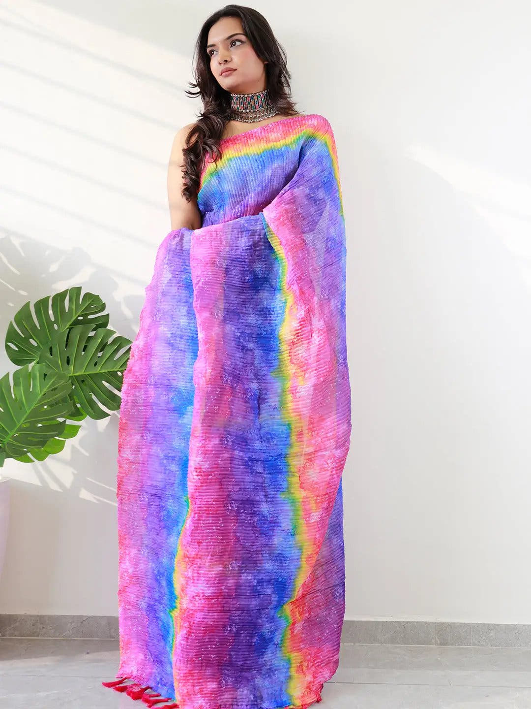 Elevate Your Style with Multy Colored Print Bollywood Design Crash Saree