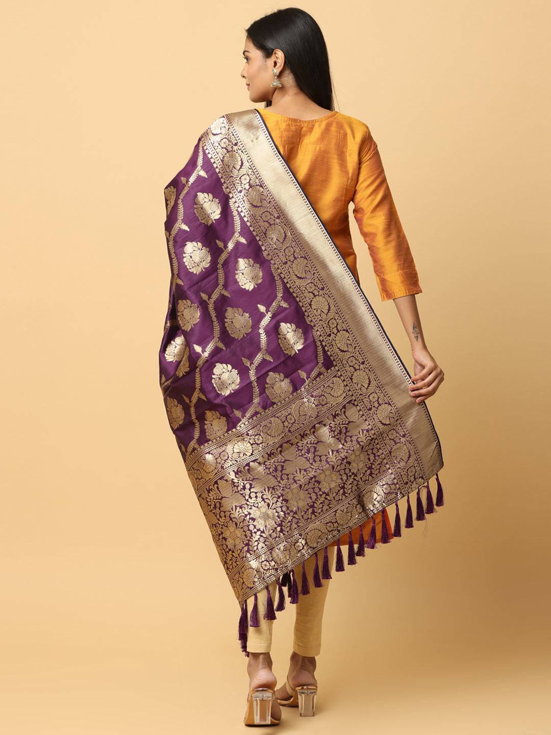 Wine Silk Blend Woven Design Dupatta