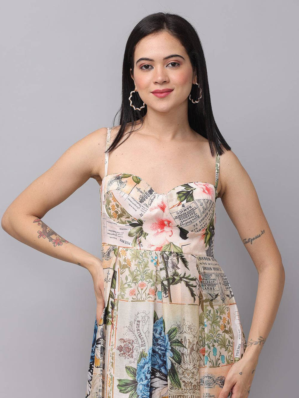 Sweetheart Neck Multi Color Dress