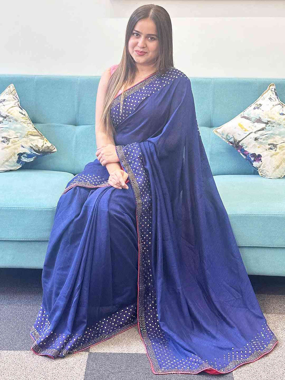 Radiant Navy Colour Vichitra Silk Saree