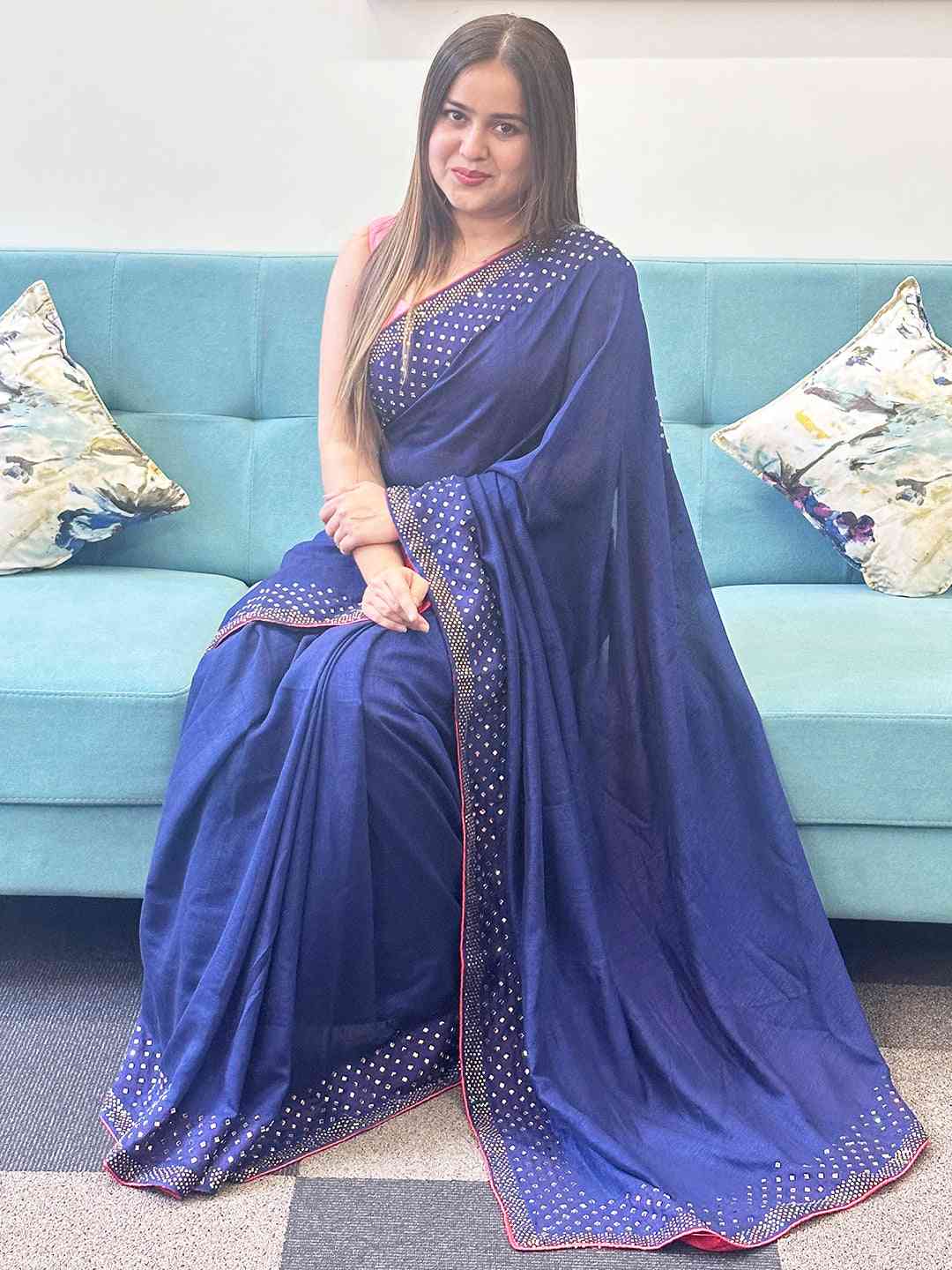 Radiant Navy Colour Vichitra Silk Saree