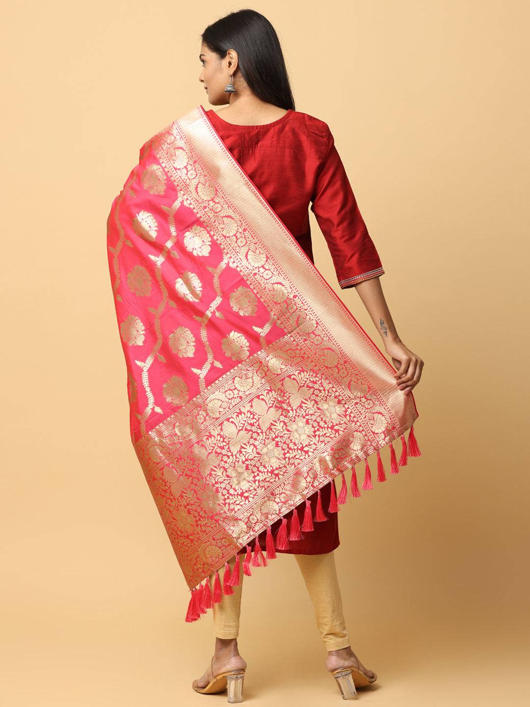 Gajari Silk Blend Woven Design Dupatta