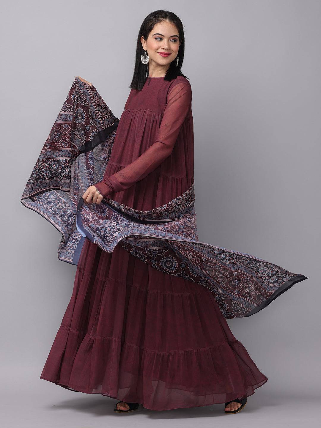 Mulberry Round Neck Long Dress