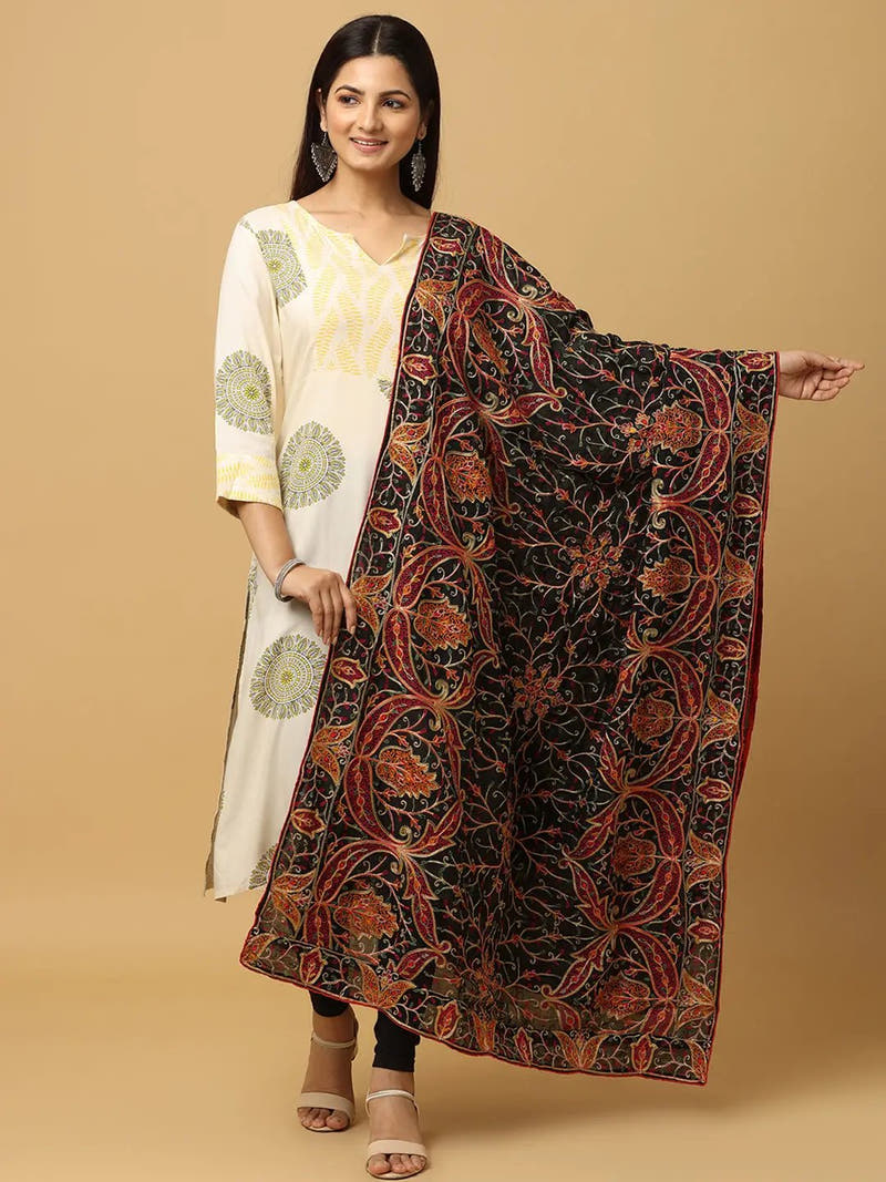 Black Brown Rust Paisley Pashmina Dupatta