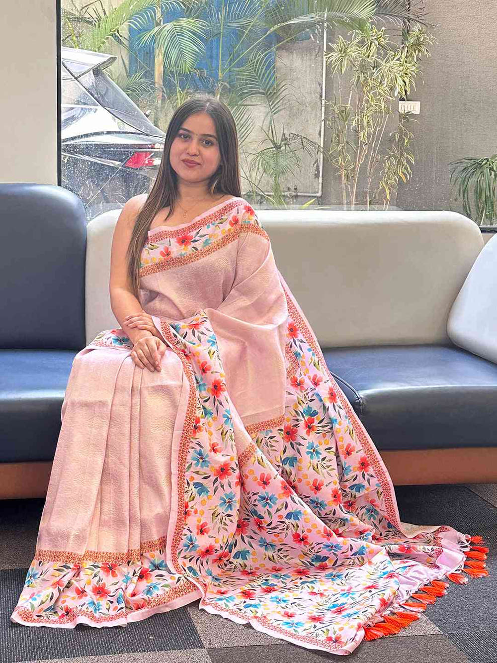 Light Pink Colour Kanjivaram Weaving Saree With Print