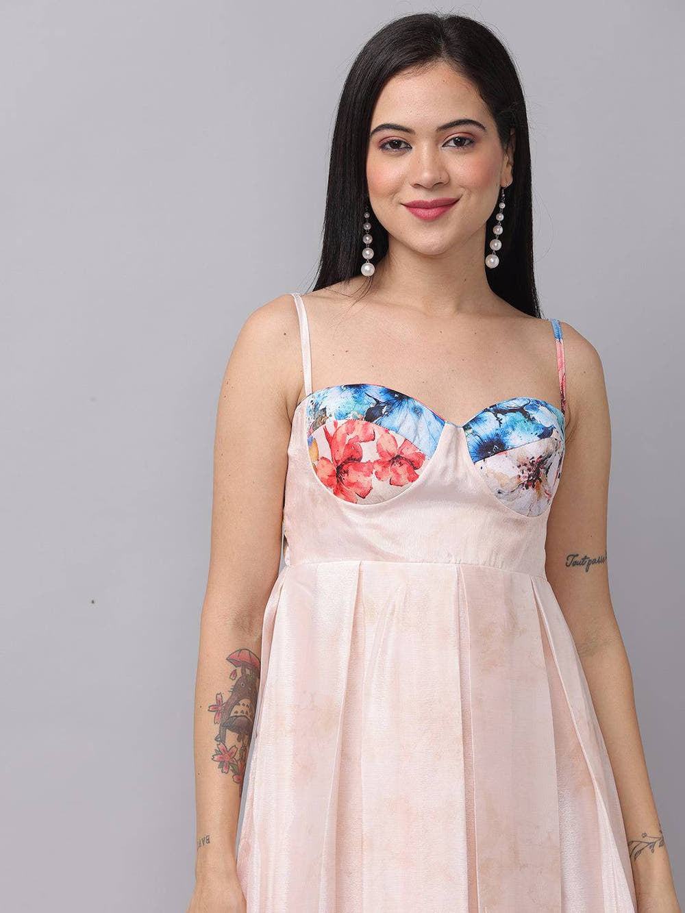 Cream Printed Floral Dress