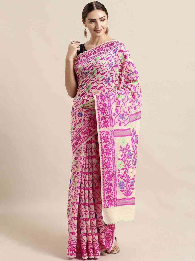 Jamdani Cream Colour Woven Design Saree