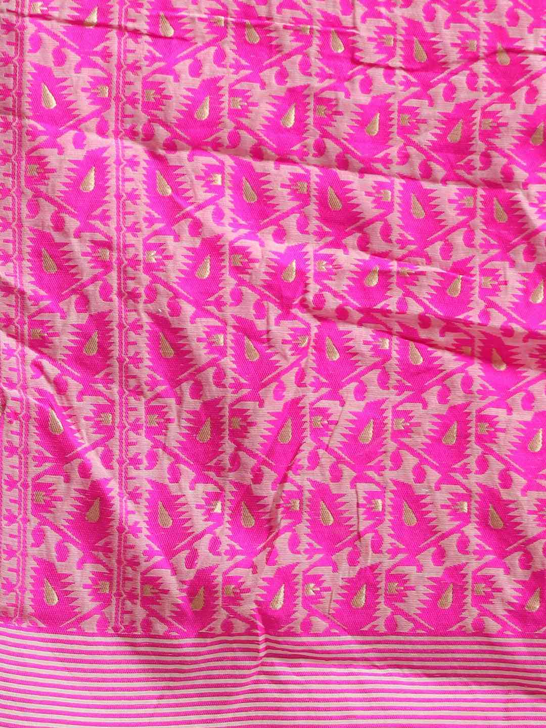 Jamdani Rani Colour Woven Design Silk Cotton Saree