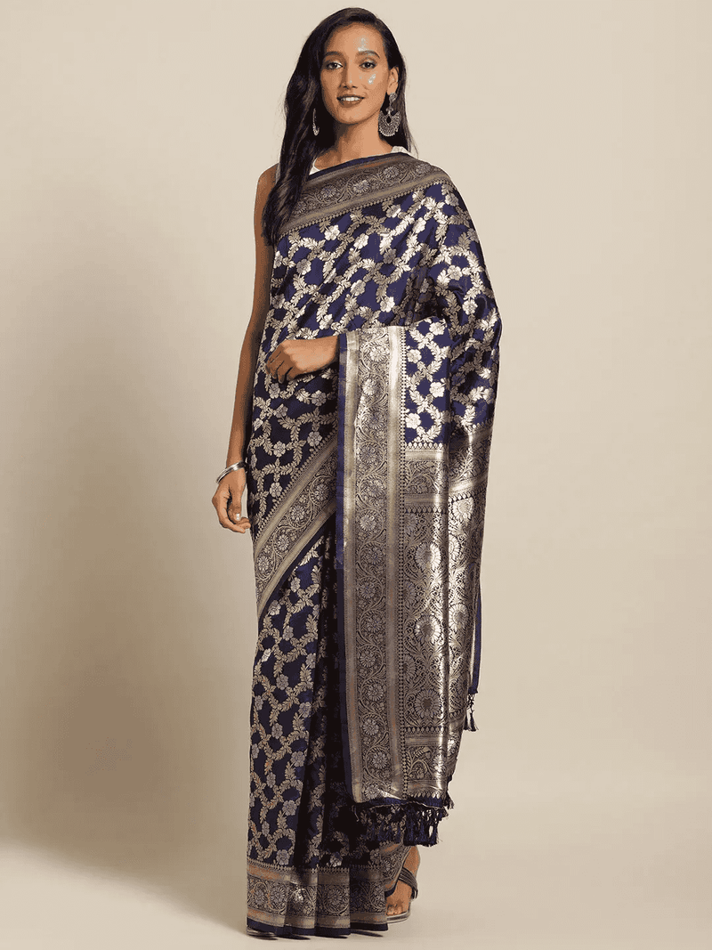 Navy Colour Pure Banarasi Silk Zari Woven Design Saree