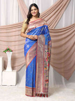 Silk Blend Woven Zari Work Paithani Saree In Blue Colour