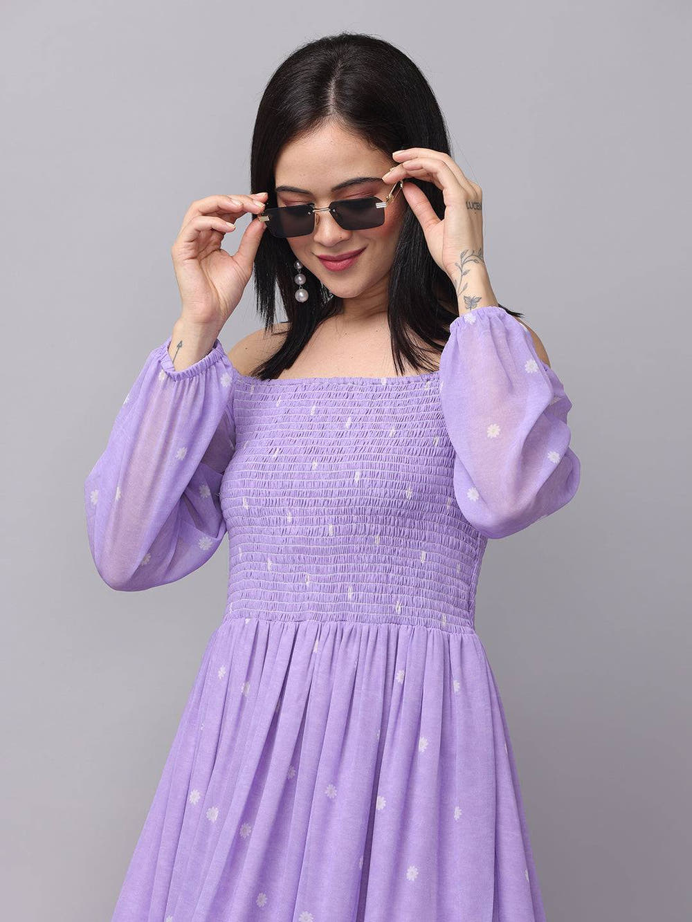 Lilac Polka Dot Smocked Maxi