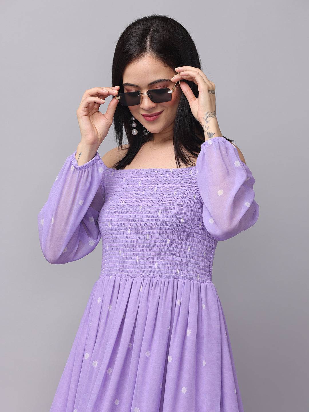 Lilac Polka Dot Smocked Maxi