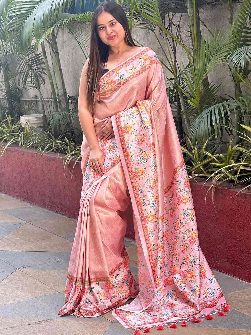 Self Zari Kanjivaram Weaving With Print Saree