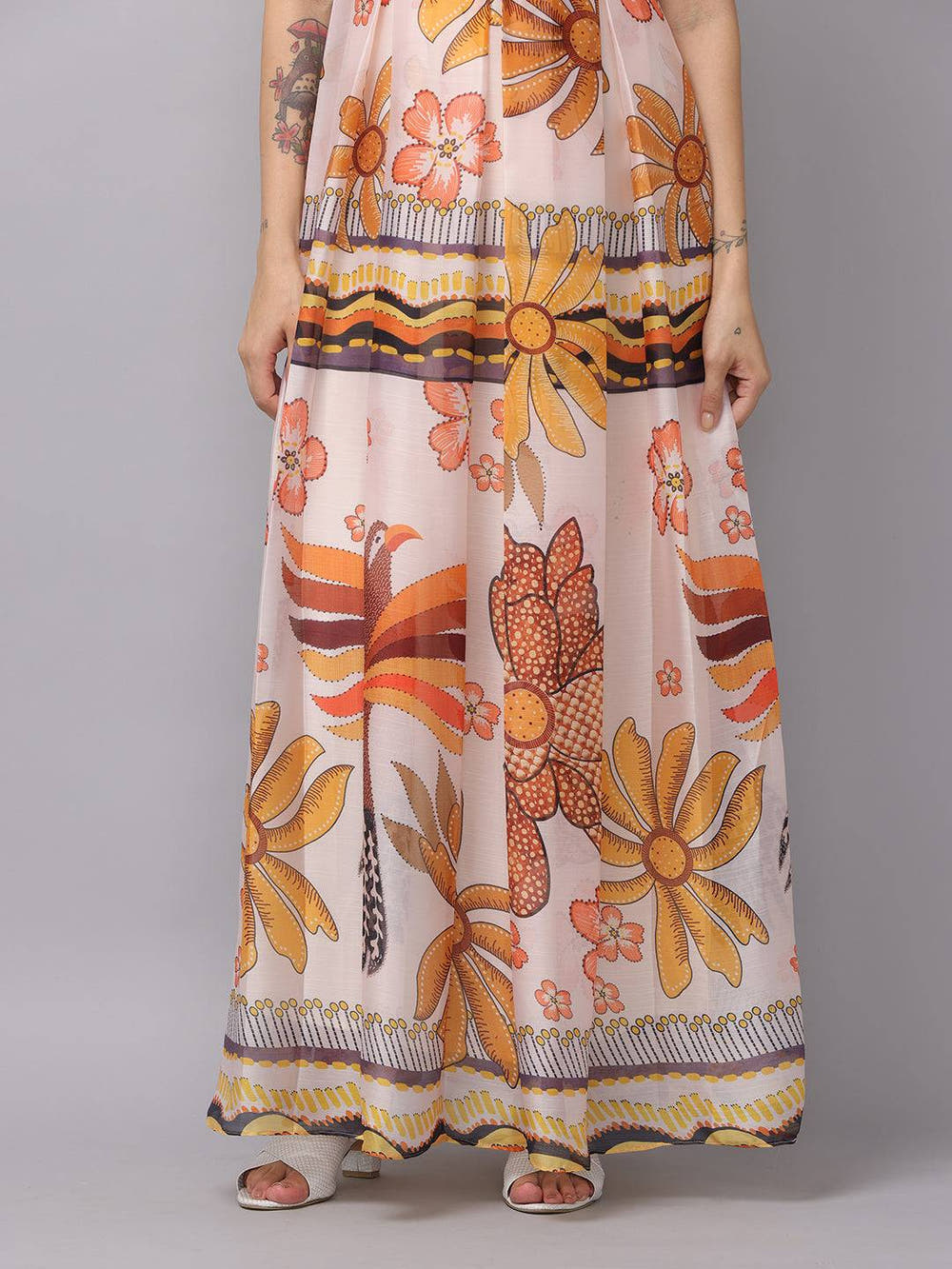 Off White Chiffon Print Dress
