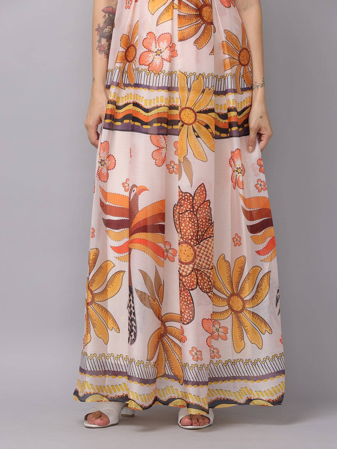 Off White Chiffon Print Dress
