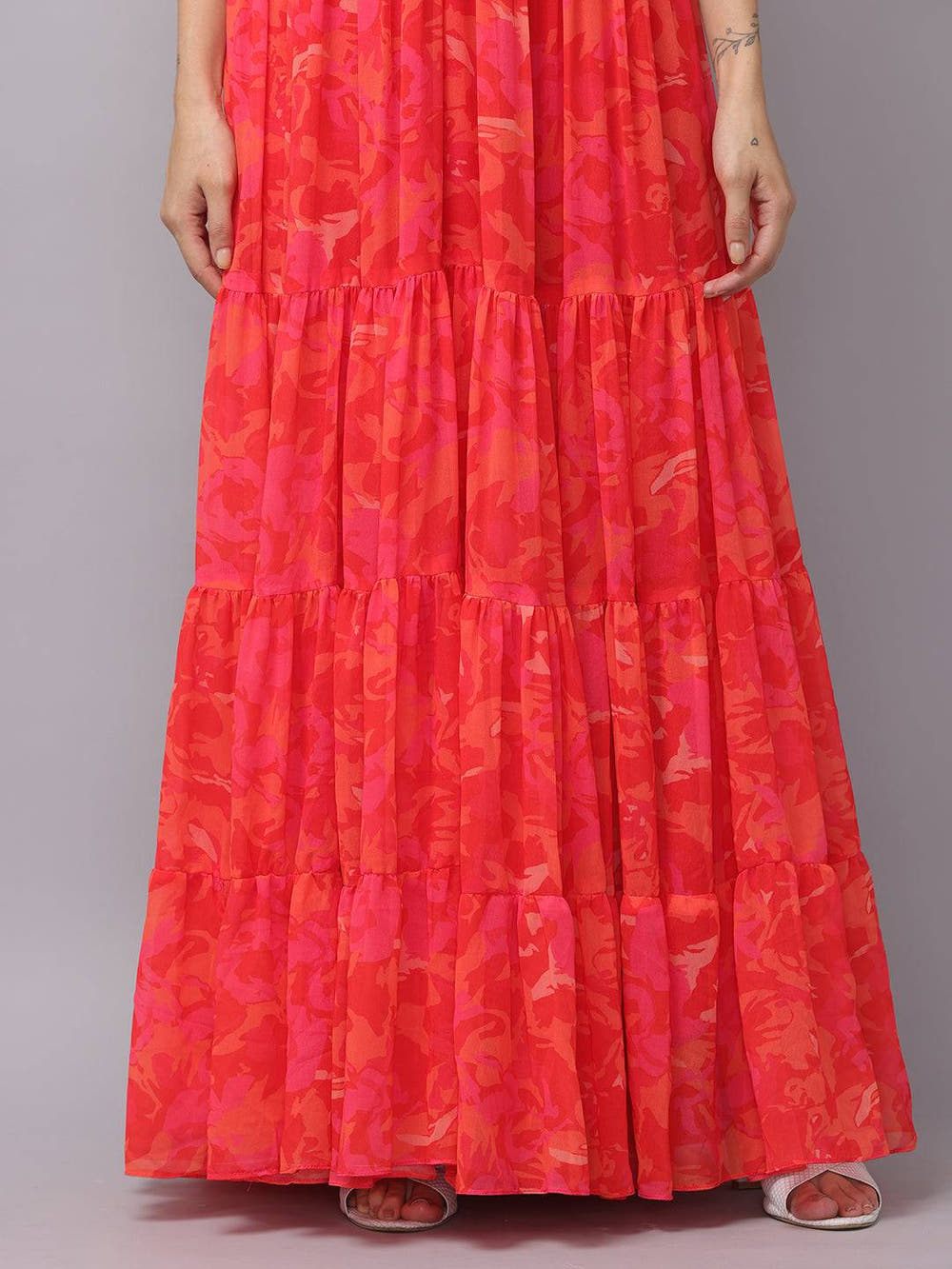 Radiant Red Floral Ruched Maxi