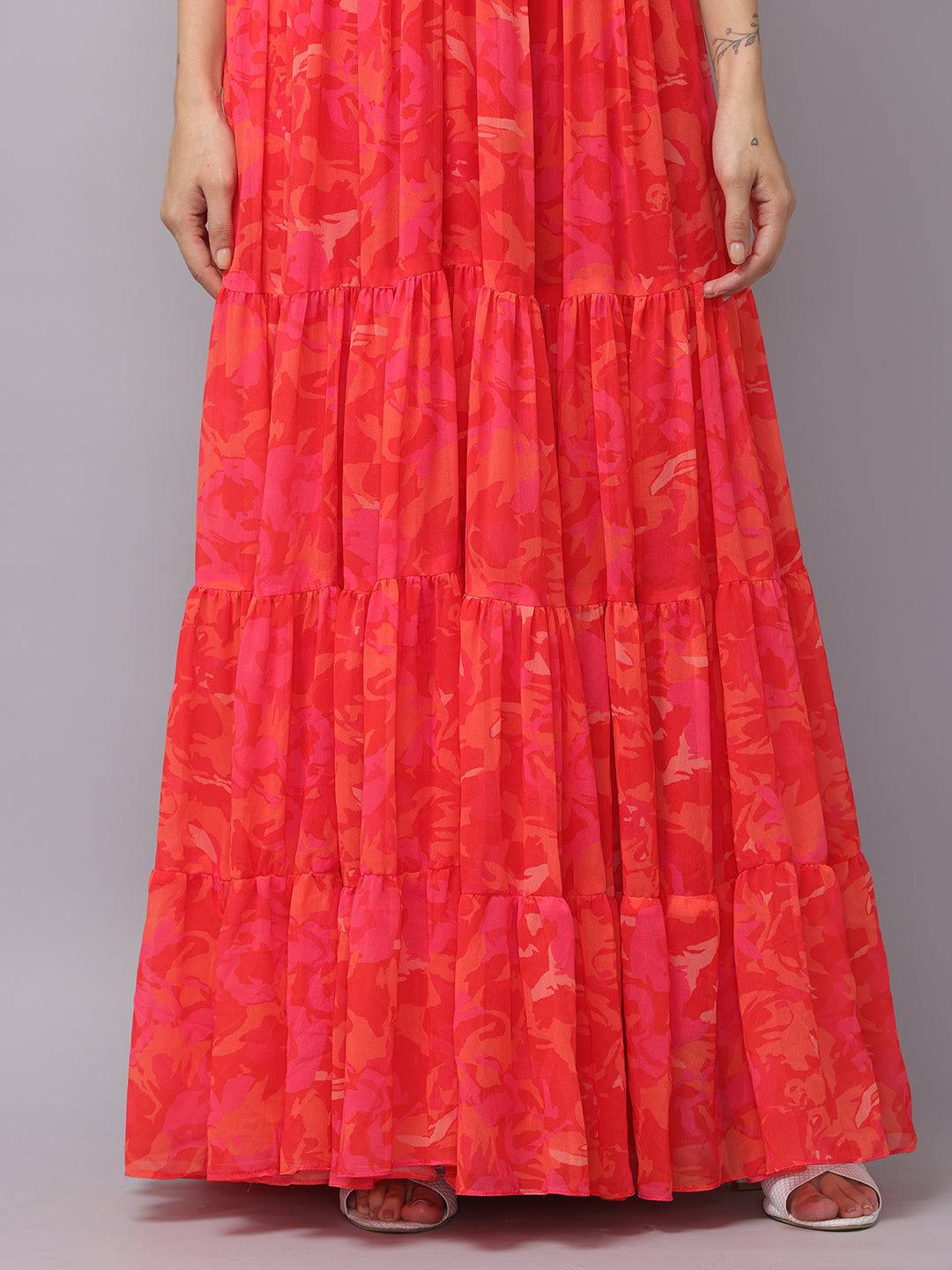 Radiant Red Floral Ruched Maxi