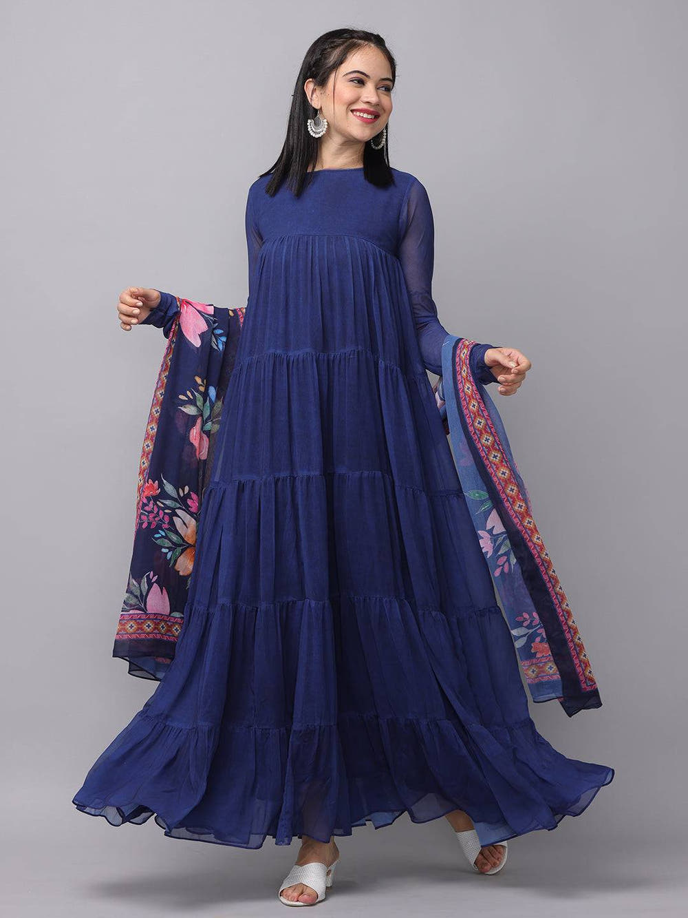 Royal Sapphire Blue Georgette Long Dress