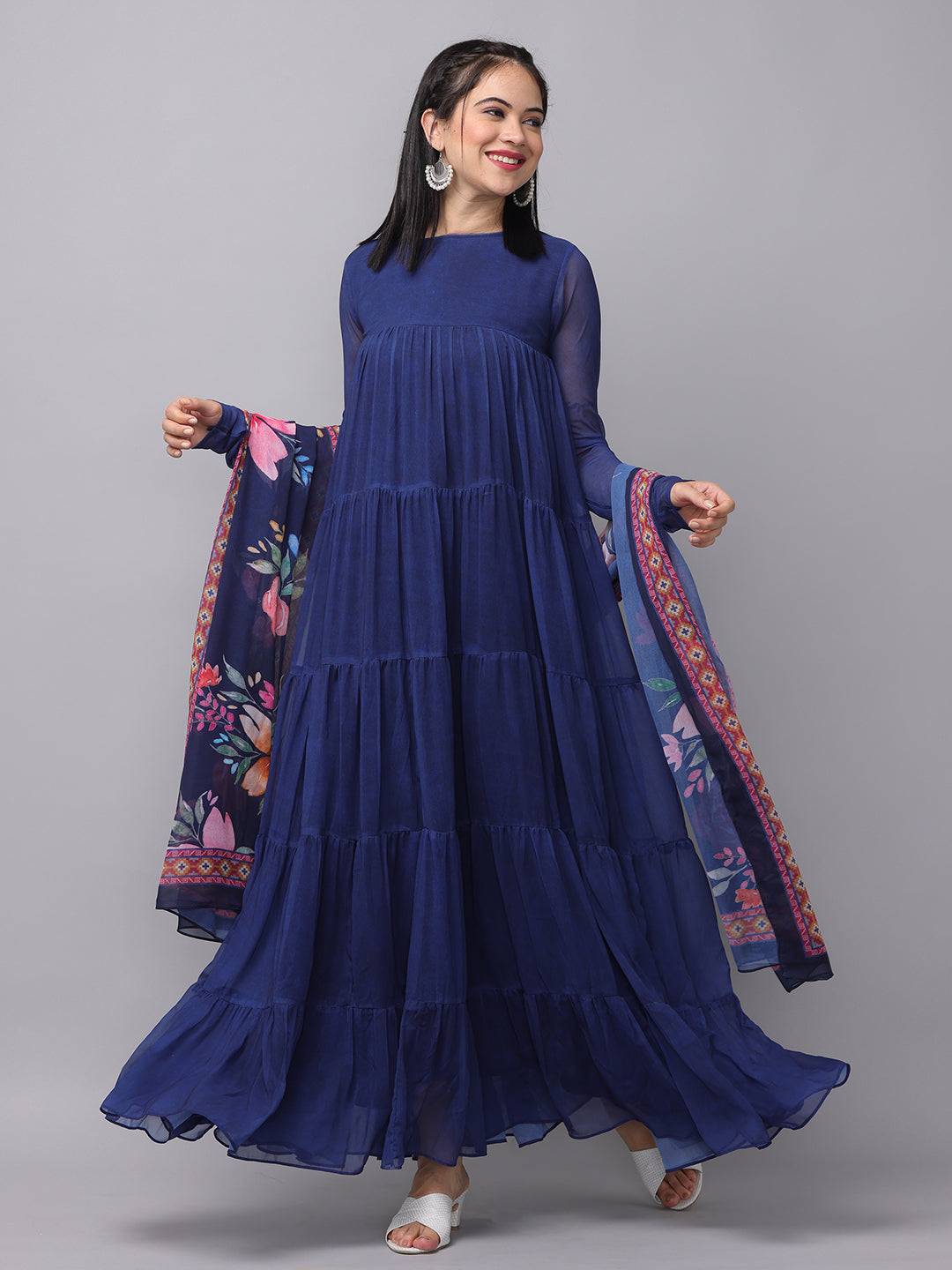 Royal Sapphire Blue Georgette Long Dress