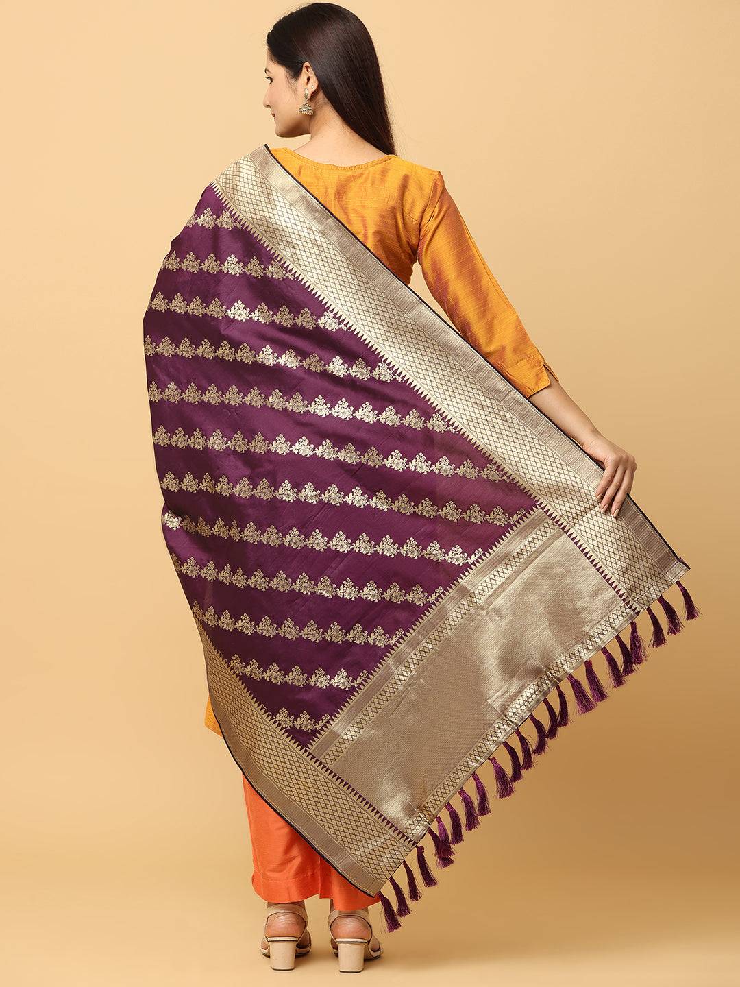 Wine Colour Woven Design Dupatta