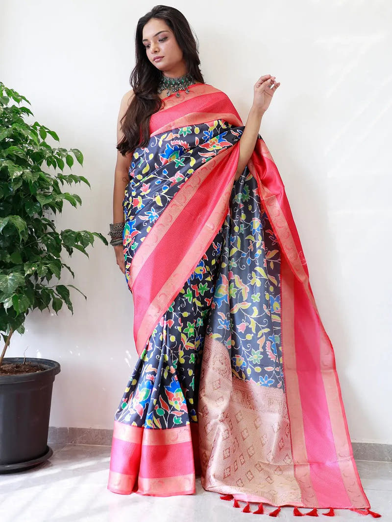 Attractive Soft Silk Gadwal Border Pochampally Print Saree