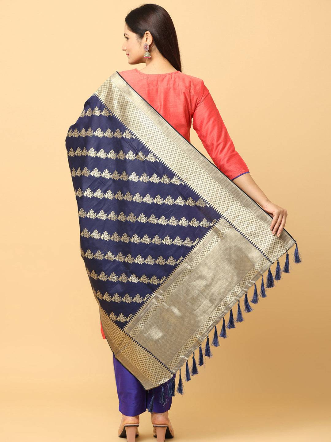 Navy Colour Woven Design Dupatta