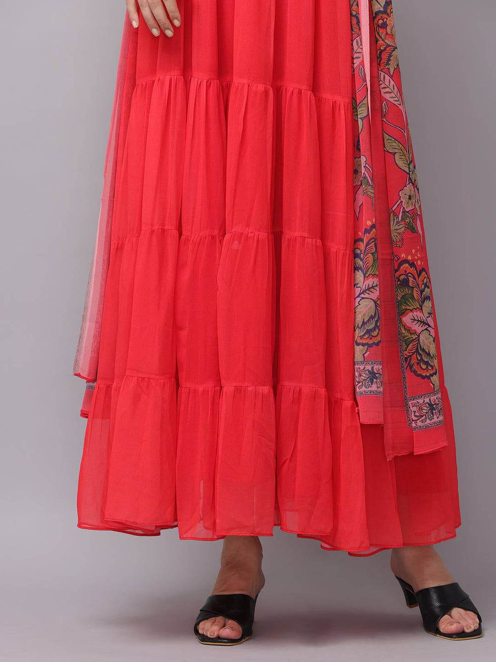 Fiery Red Churidar Sleeves Dress