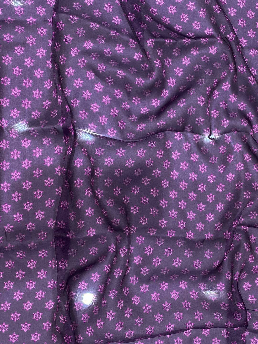 Purple Satin Georgette Floral Print Saree
