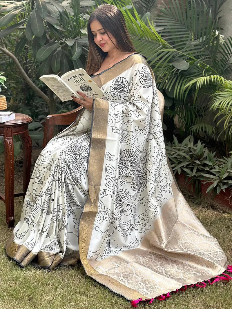 Stunning Kalamkari and Block Print Work Saree