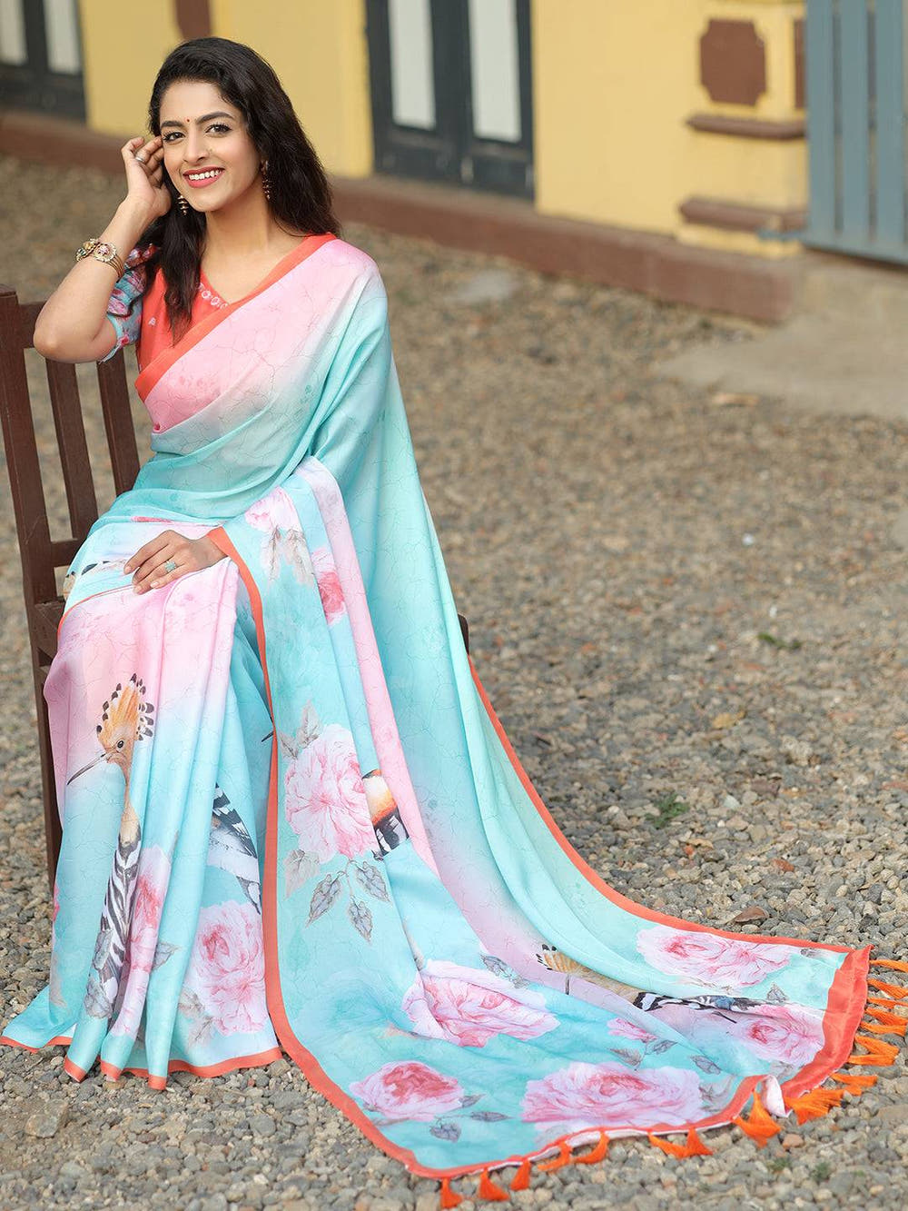 Satin Georgette Light Green Colour Hand Print Saree - Luxe